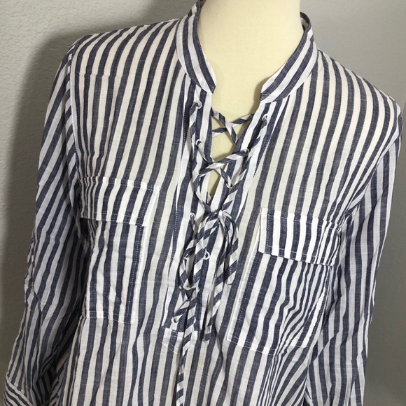 Madewell Striped Summer Pull Over Lace Up Neck - Picture 2 of 8